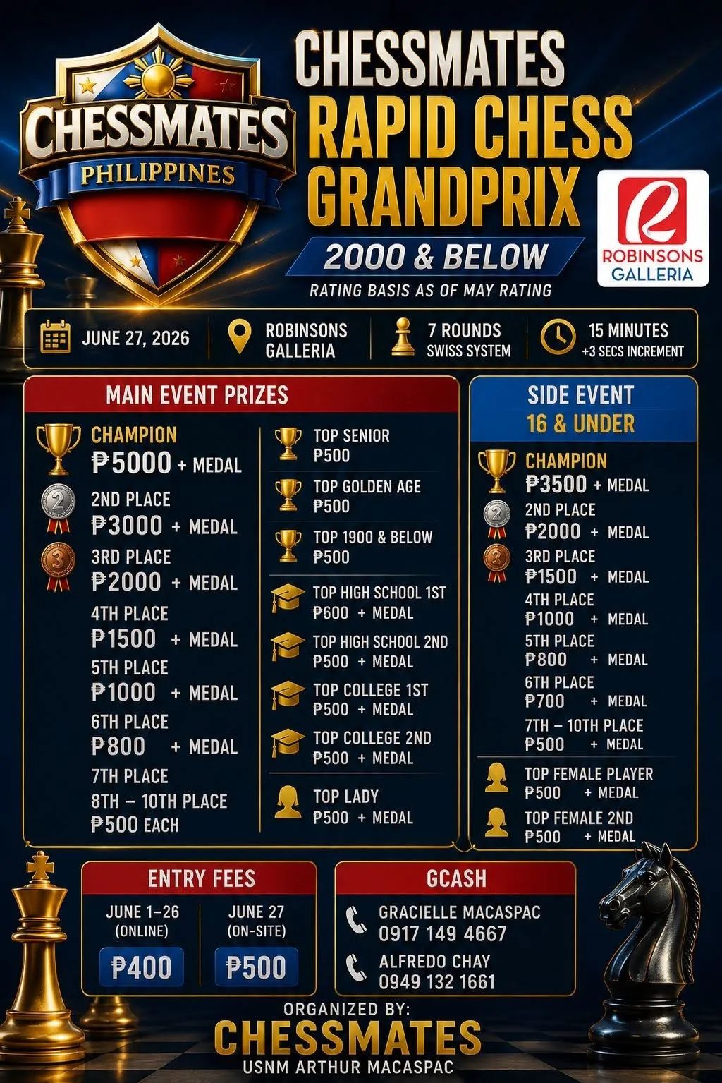 Chessmates Philippines Rapid Chess Grand Prix (2000 & Below) — Leg 4 (June 2026) poster