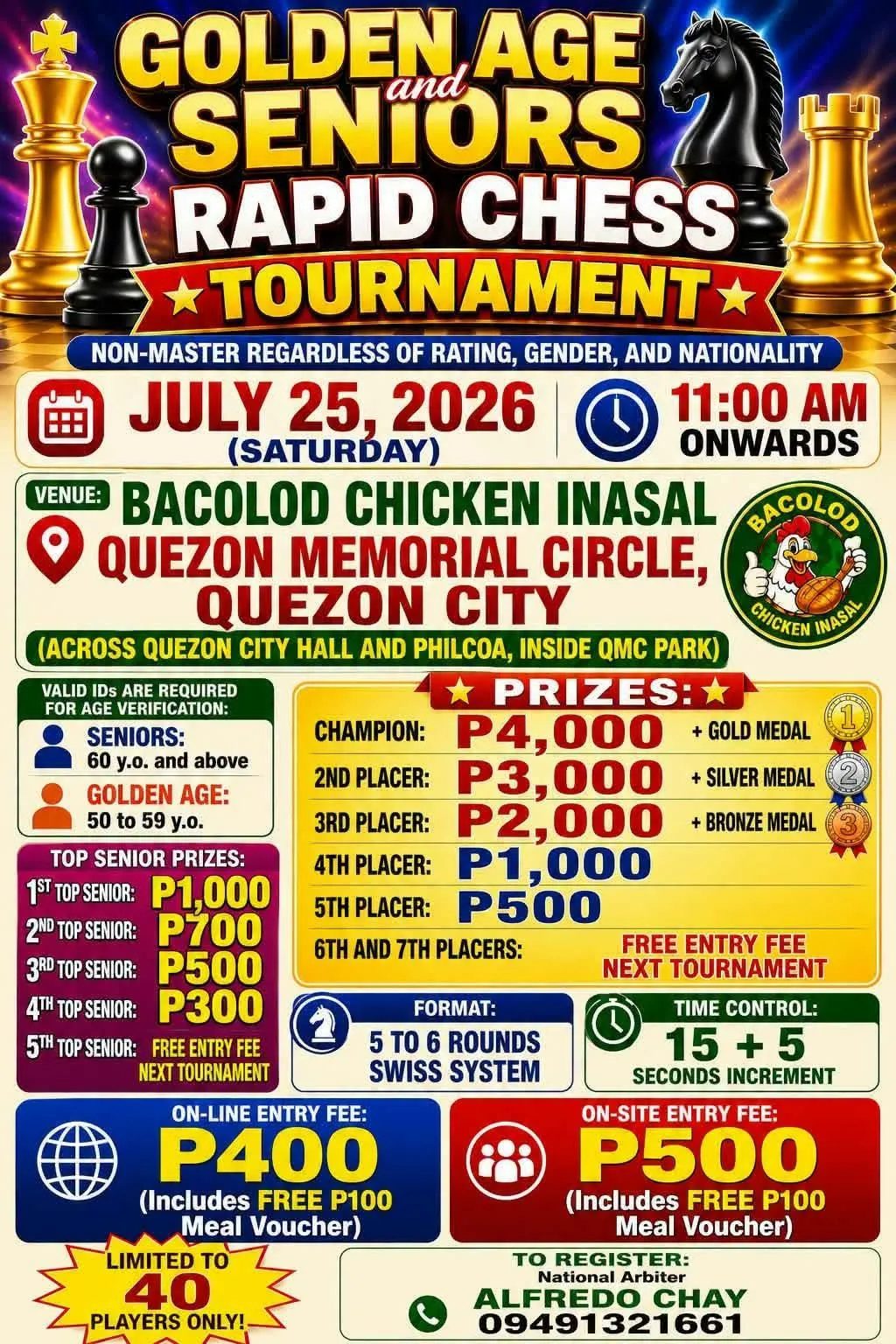 Golden Age & Seniors Rapid Chess Tournament poster