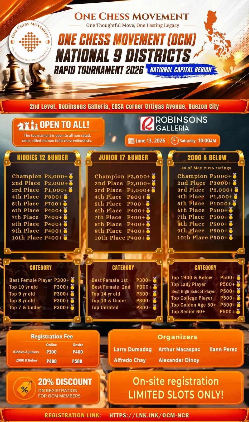OCM National 9 Districts Rapid Tournament 2026 — NCR Leg poster