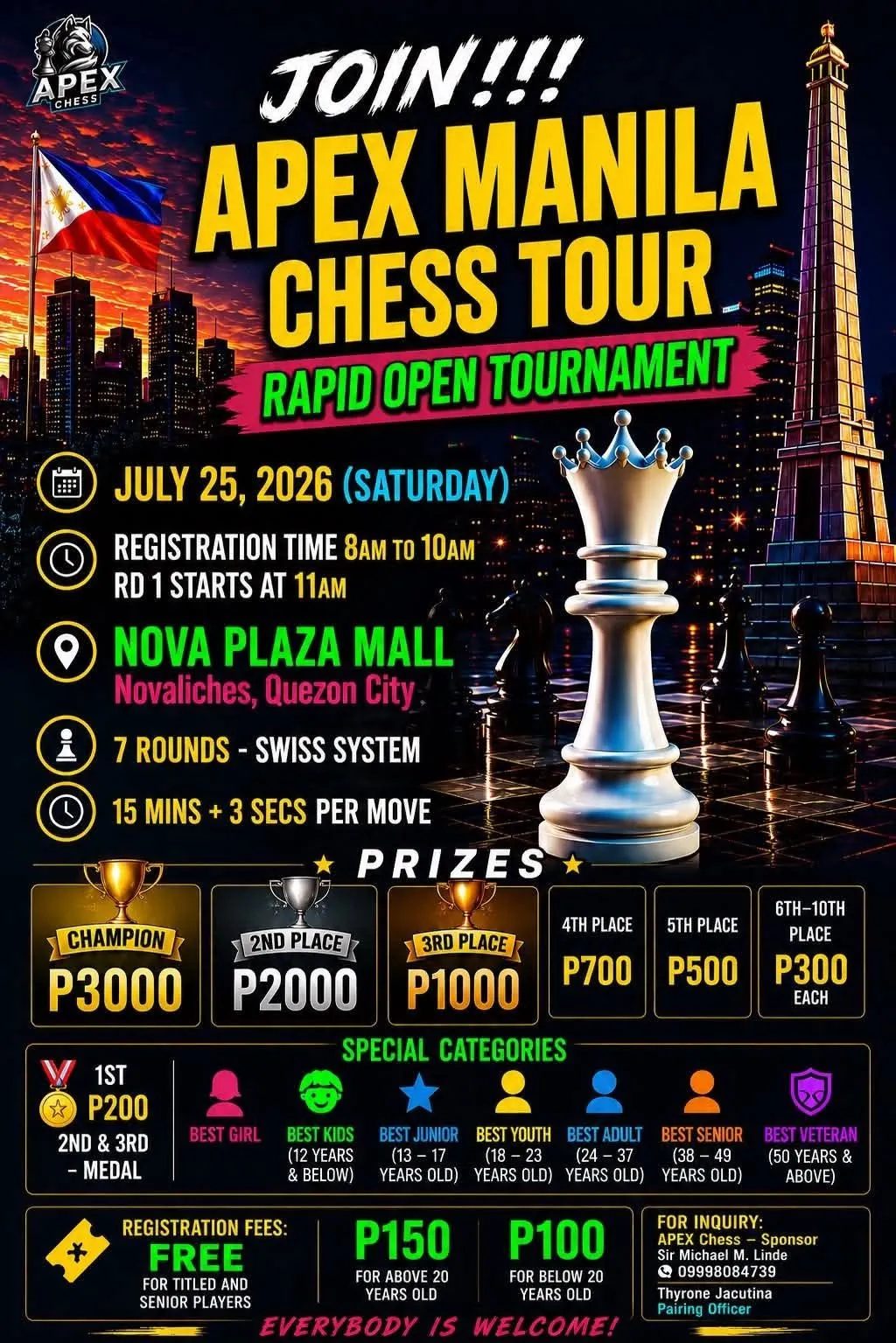 APEX Manila Chess Tour Rapid Open Tournament poster